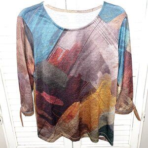 Christopher & Banks Watercolor 3/4 Sleeve Pullover Top Women’s Petite Large
